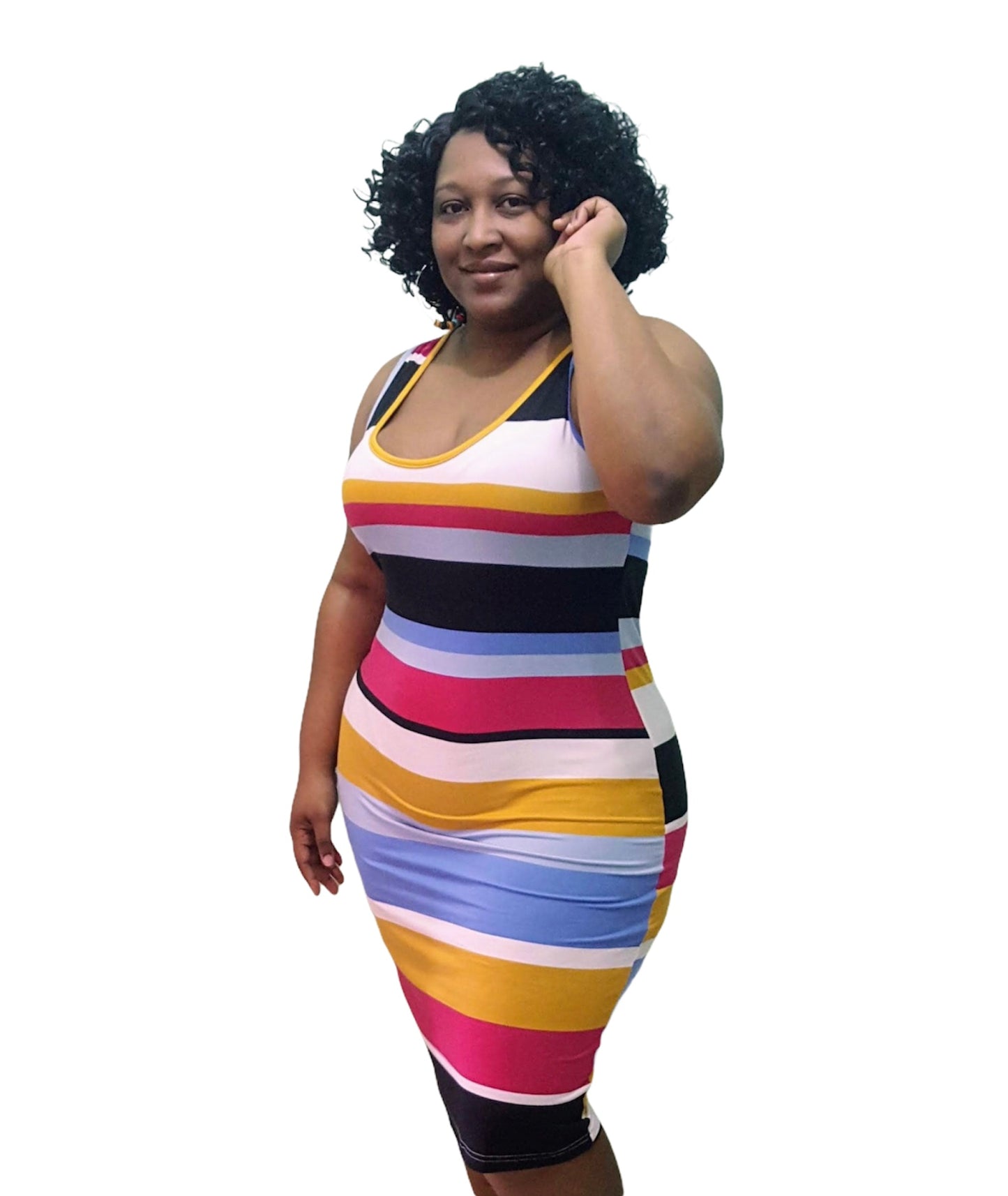 Ms Baddie Stripe Dress - Mustard Plus Size