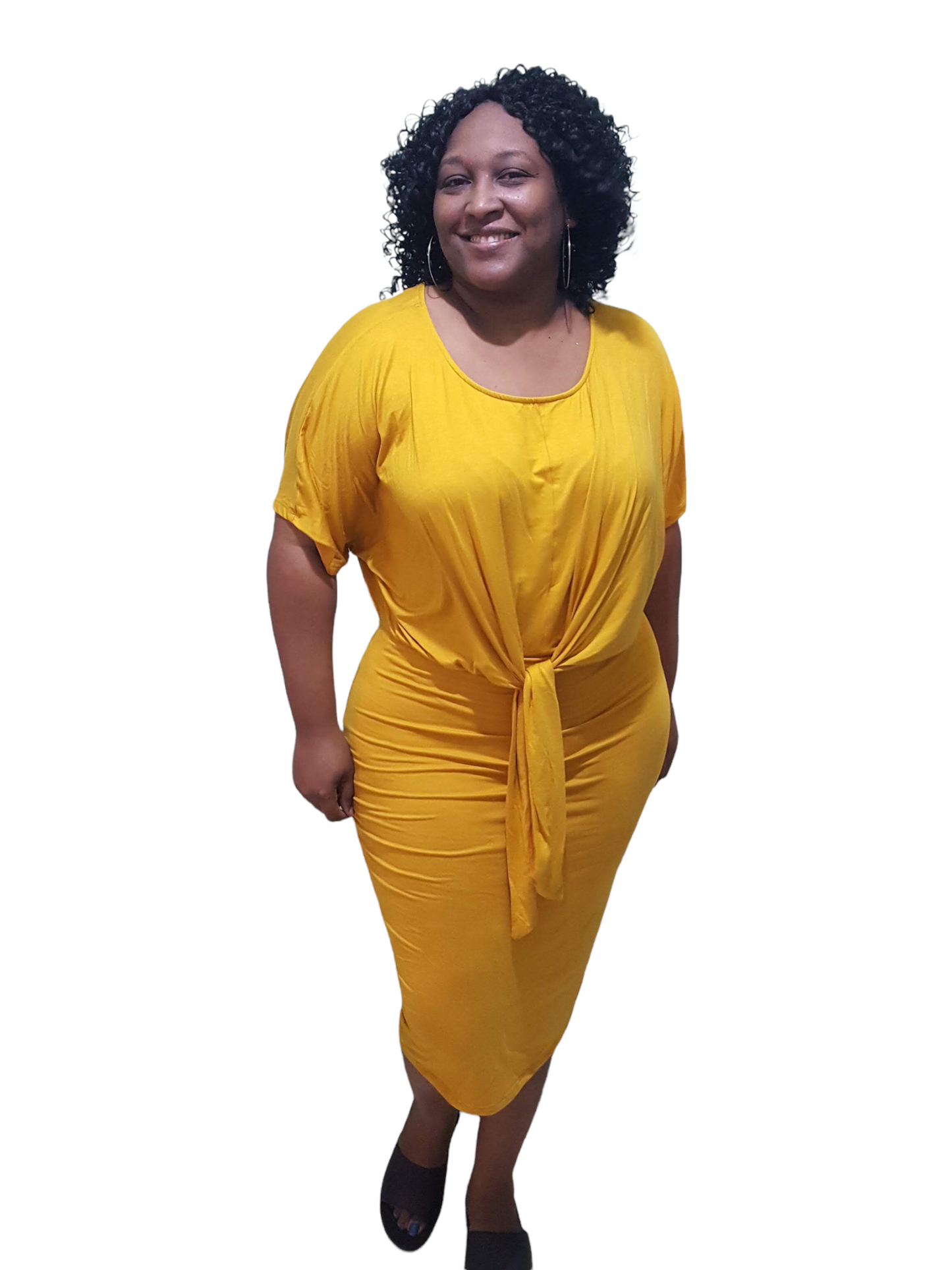 Effortless Tie Front Dress - Mustard Plus Size