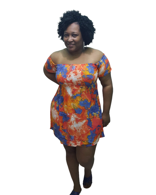 Jess Mini Dress - Orange and Royal Regular Size