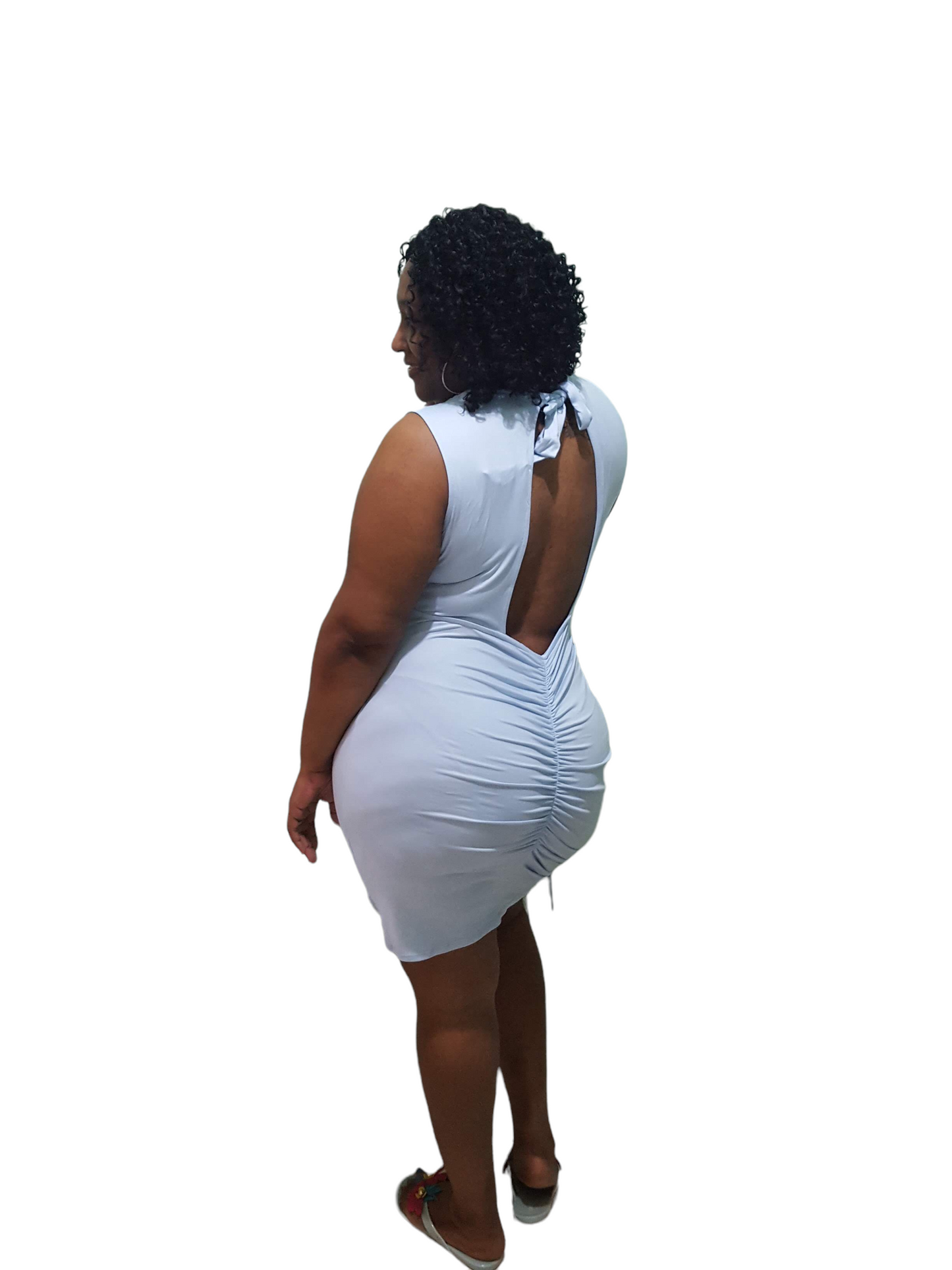 Back Out Ruched Dress - Blue Plus Size