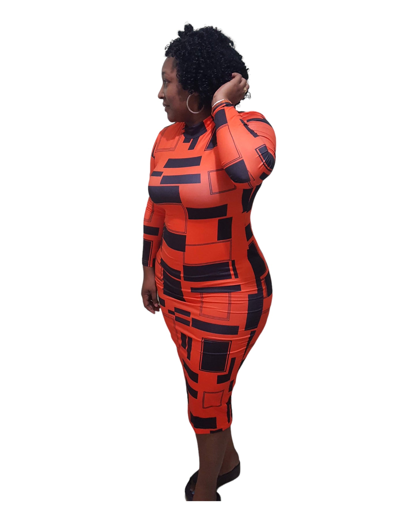 Nancy Midi Dress - Orange Plus Size