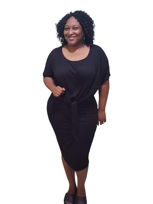 Effortless Tie Front Dress - Black Plus Size