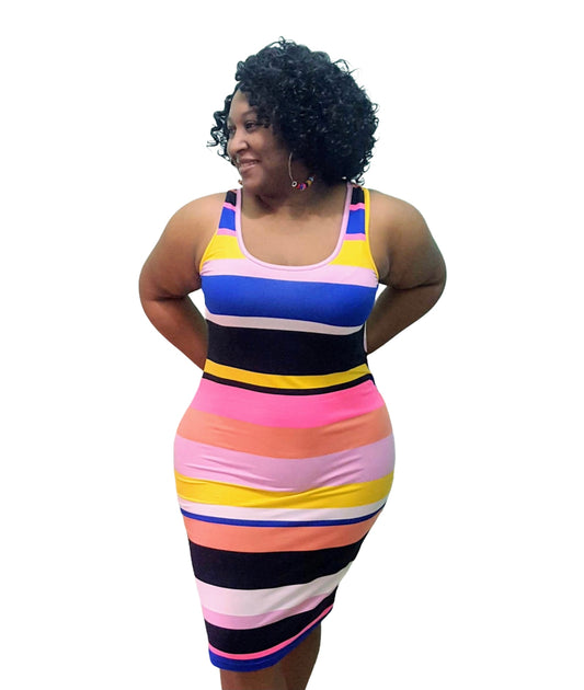 Ms Baddie Stripe Dress - Lilac Plus Size
