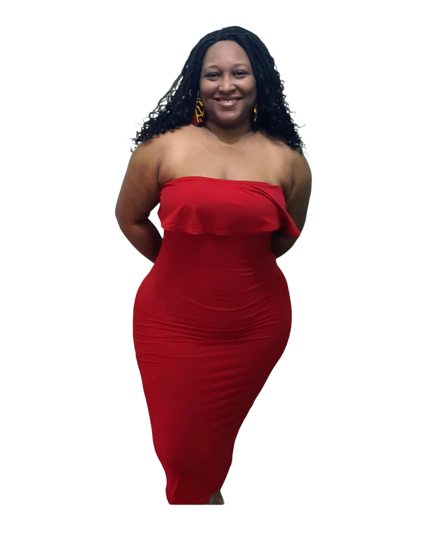 Ruffle Bodycon Dress - Red Regular Size