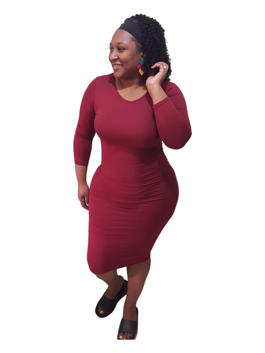Simple Treasure Dress - Burgundy Plus Size